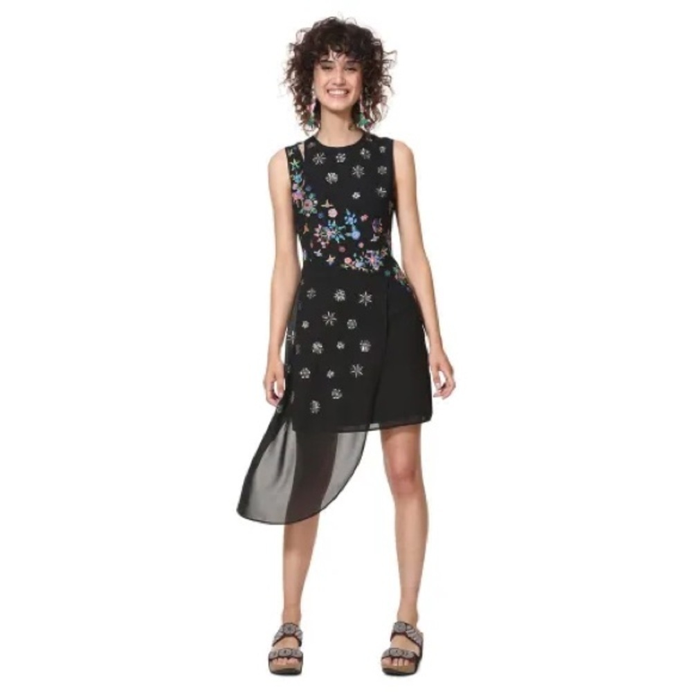 Desigual Short Vest Verso Sz 38 EUR 6 US Small Embroidered Beaded Cocktail Dress